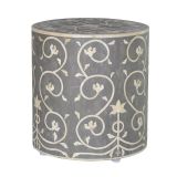 Swirl Bone Inlay Floral Grey Stool